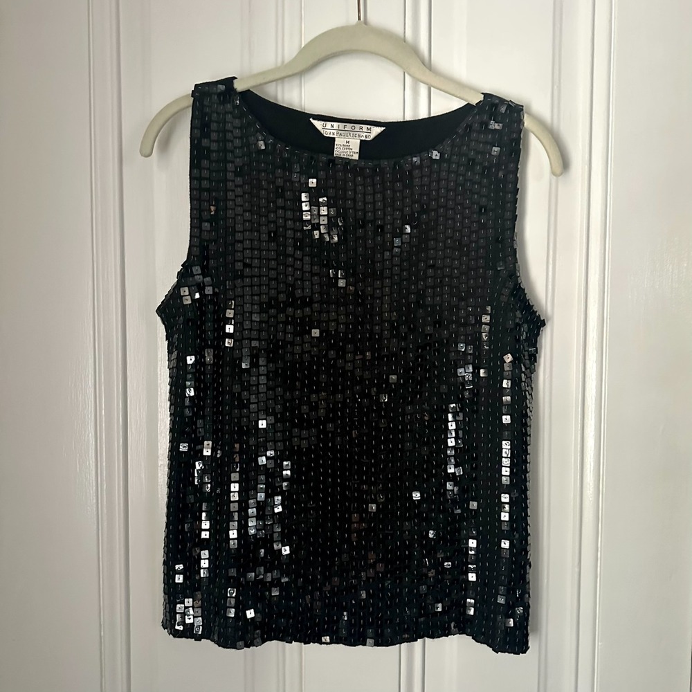 Vintage John Paul Richard Beaded Tank Top‎ Black Cotton Blend M